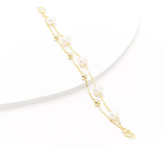 Honora Cultured Pearl & Polished Bead 2-Row Bracelet, 18K Y Sterling Silvert, Size 8"